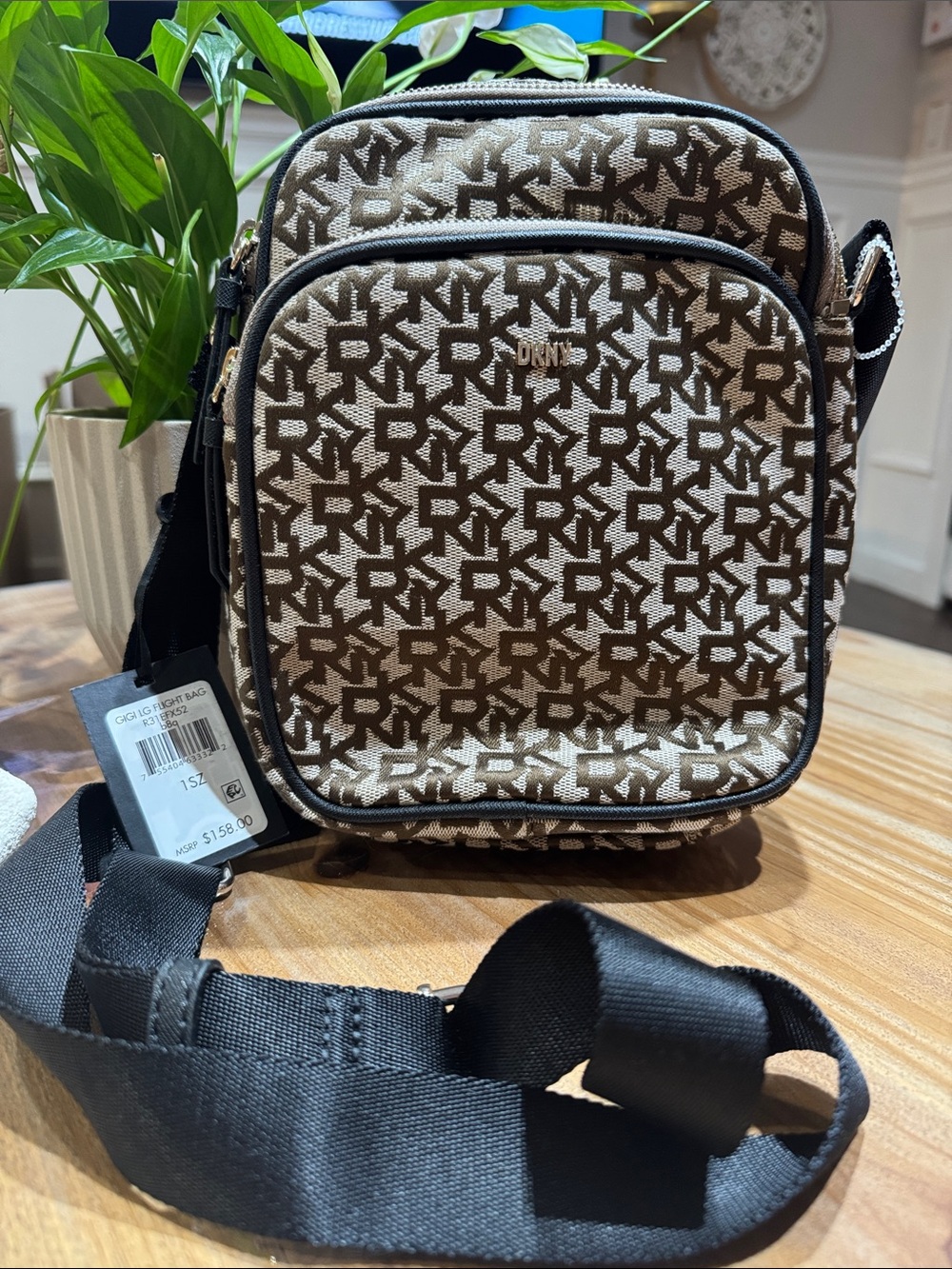 DKNY Brown & Cream Logo Messenger Crossbody